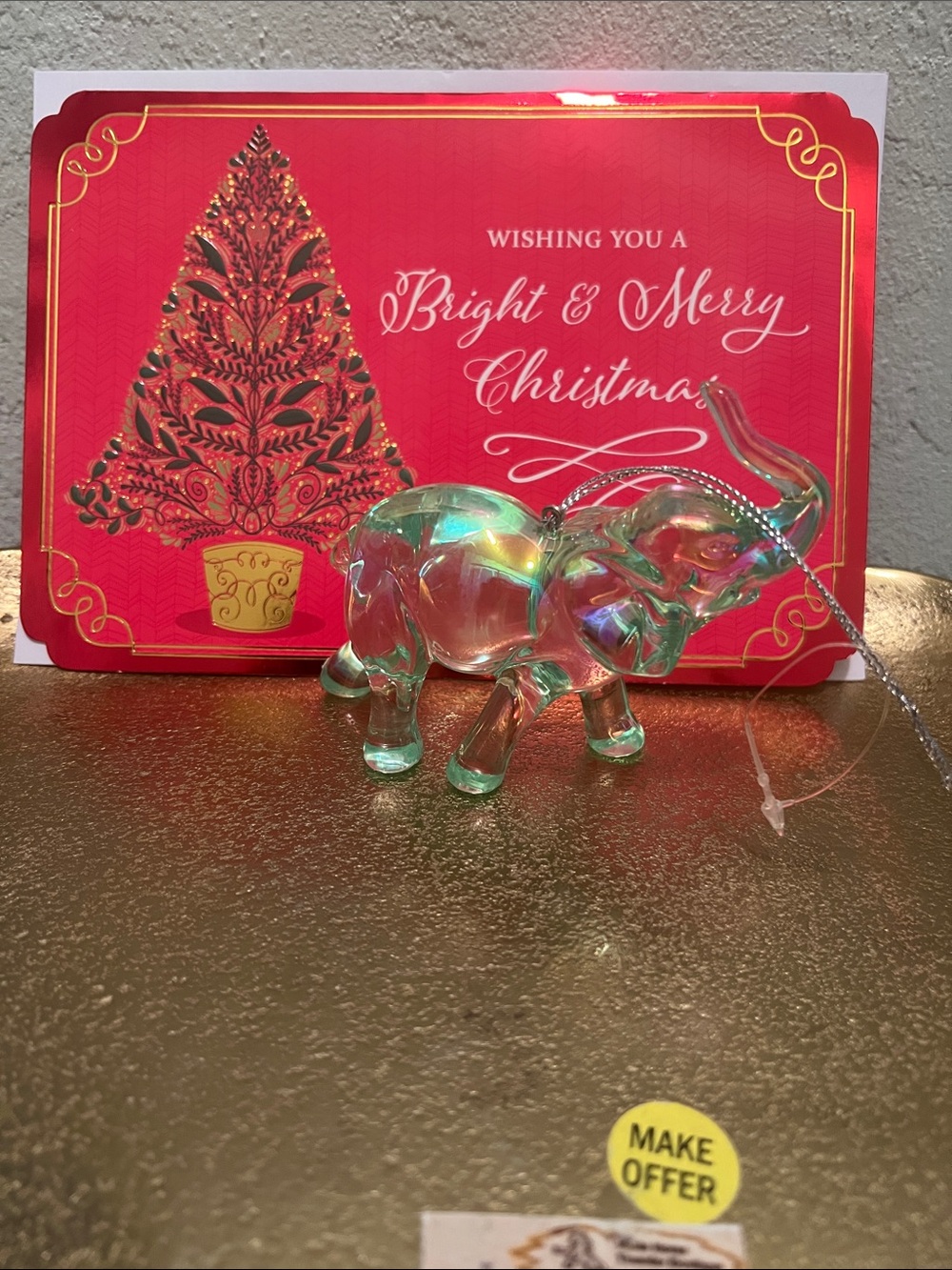 #2213**Glass Elephant Figurine in Iridescent Green - Home Holiday Ointment Decor - Picture 1 of 13
